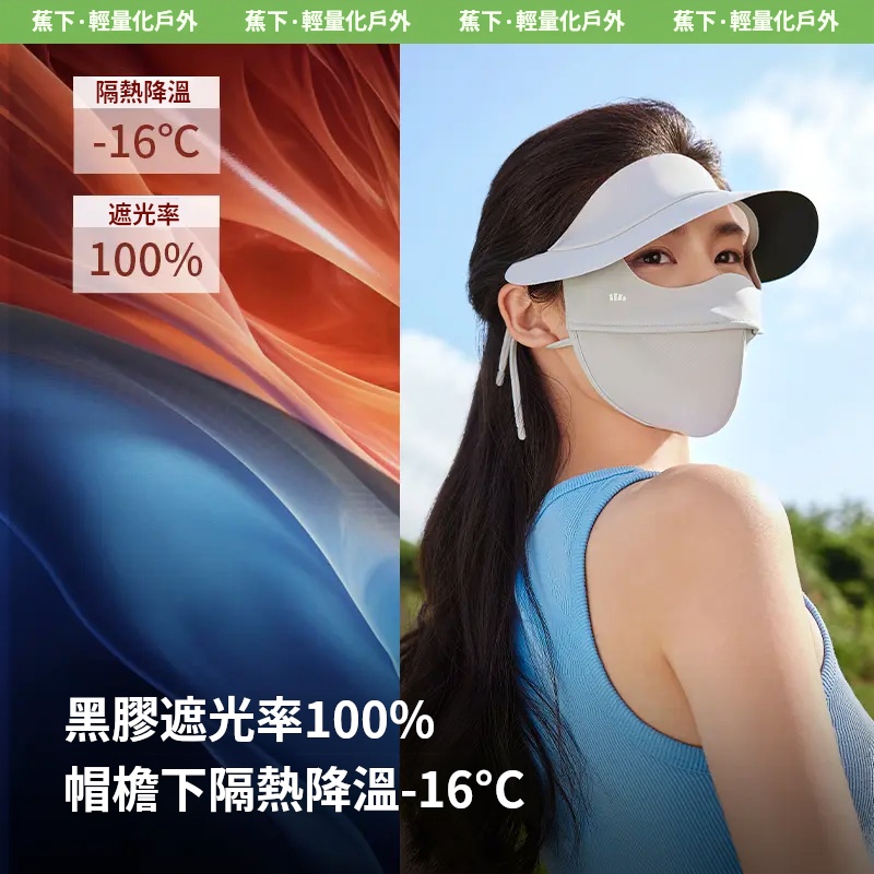 防晒面罩带帽檐冰丝防紫外线脸罩遮全脸透气口罩帽子一体开车骑行