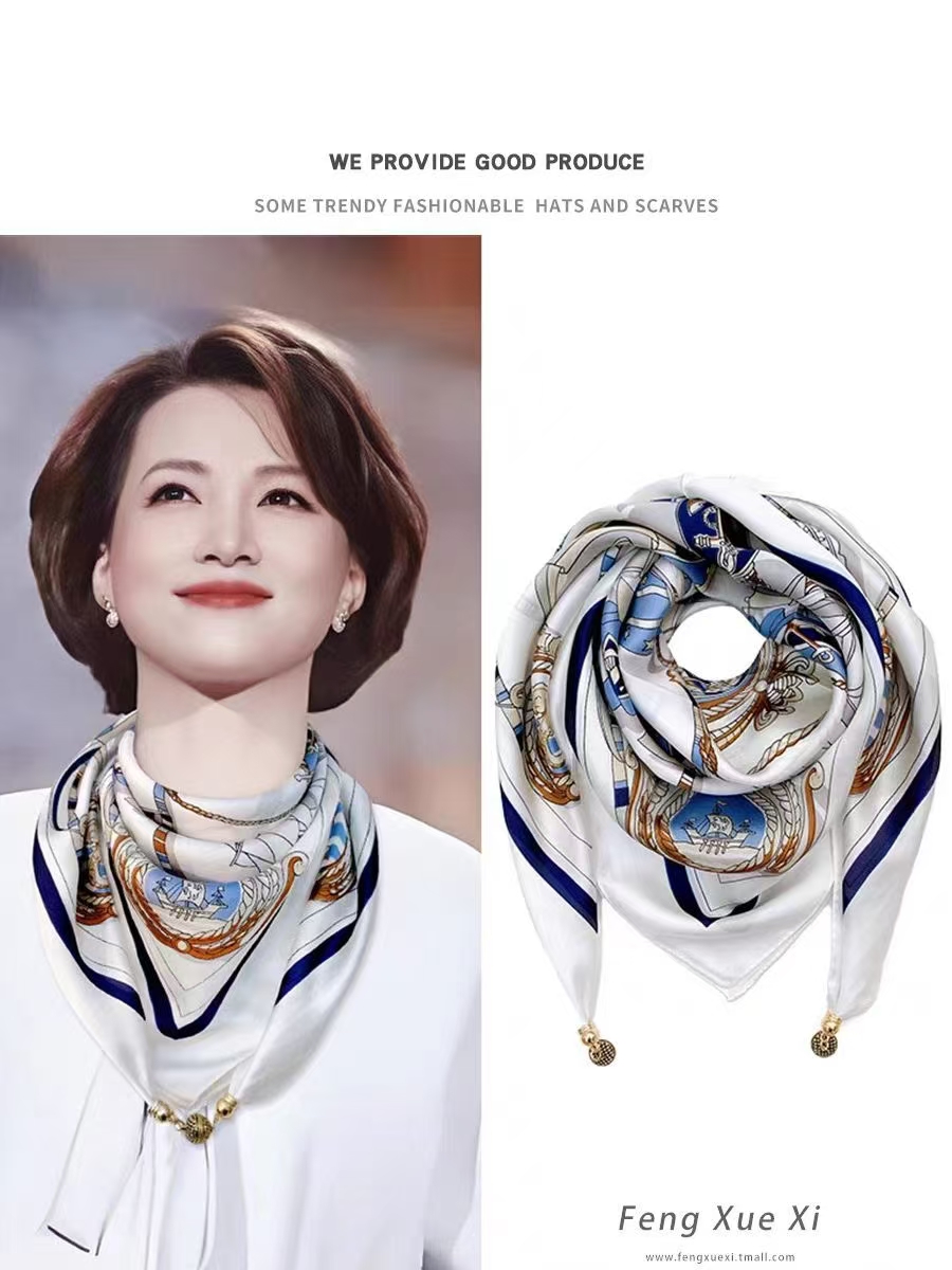 2024新款磁吸扣棉麻絲巾 女士護頸方巾 ins圍巾圍脖裝飾時尚百搭 三角巾